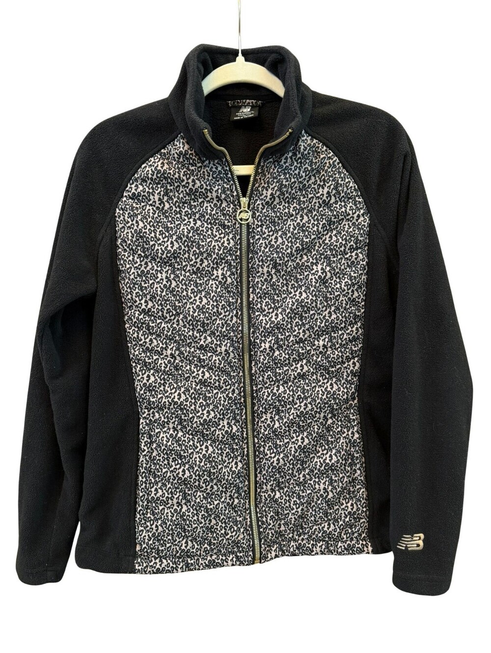 New Balance Women’s Leopard Print Quilted Fleece Jacket Black Medium
